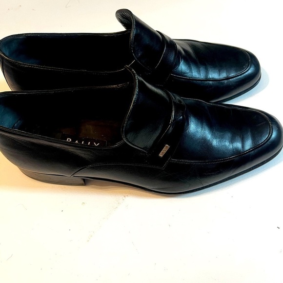 Bally Baltoro Parawet LOGO Style Black Leather Loafers Sz 9US Men Switzerland